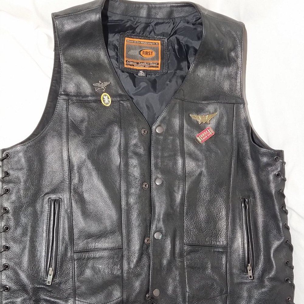 Biker Vest Lace-Up First Classic Leather Motorcycle XL